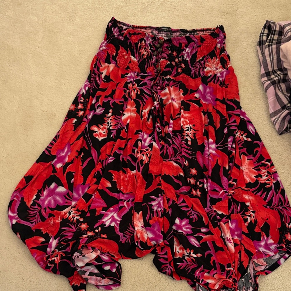 Vibrant Strapless Floral Dress in Red and Purple